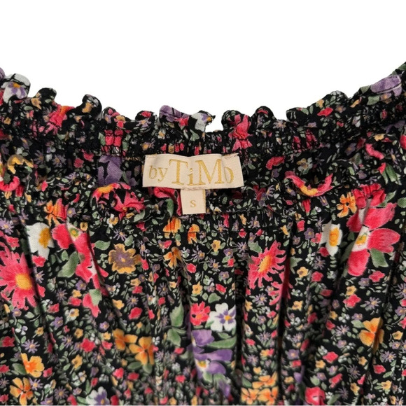 ByTiMo Tuckernuck Small Smocked 3/4 Sleeve Blouse Bright Field Dark Florals - Picture 7 of 10